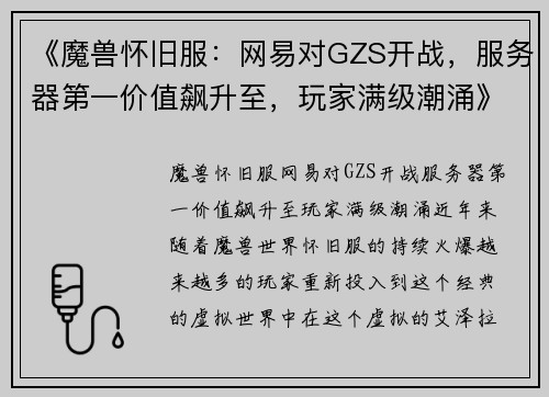 《魔兽怀旧服：网易对GZS开战，服务器第一价值飙升至，玩家满级潮涌》