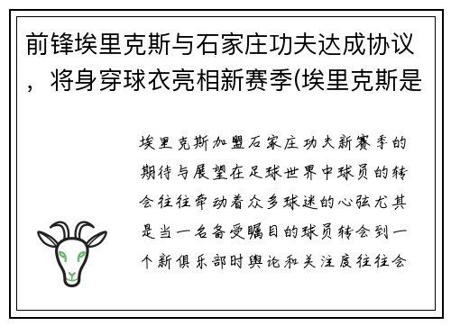 前锋埃里克斯与石家庄功夫达成协议，将身穿球衣亮相新赛季(埃里克斯是什么意思)