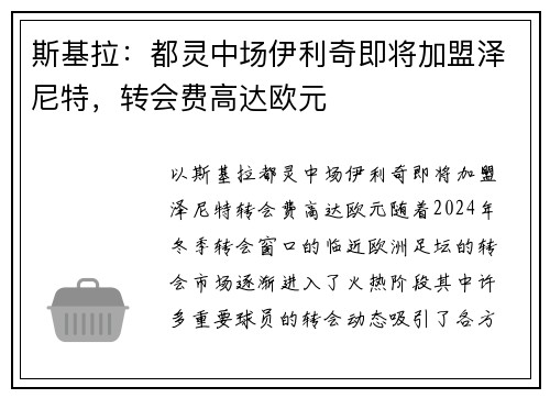 斯基拉：都灵中场伊利奇即将加盟泽尼特，转会费高达欧元
