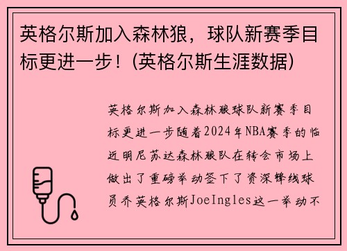 英格尔斯加入森林狼，球队新赛季目标更进一步！(英格尔斯生涯数据)